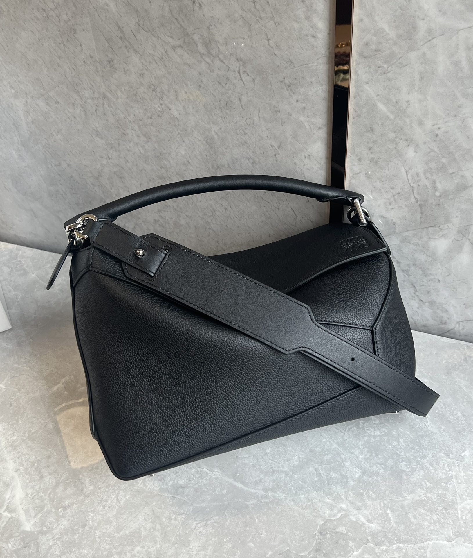 Loewe Medium Puzzle Bag in Soft Grained Calfskin Black